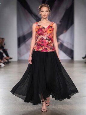 Jeanne Beker Bright Floral Cowl Neck Top
